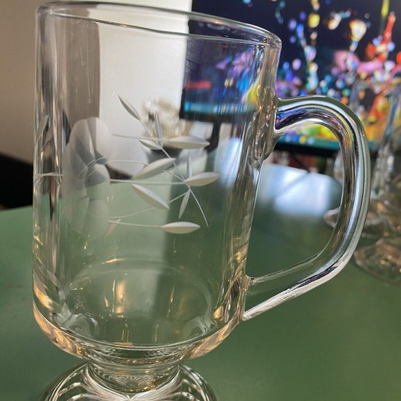 4 Set Princess house Floral Etched footed irish coffee mugs - Picture 11 of 11